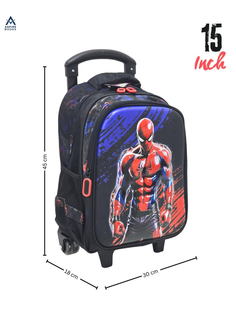 Aspire Books Exclusive Spider-Man 15-Inch Rolling Backpack for Kids – 3-Piece School Trolley Set includes Lunch Bag & Pencil Case, Limited Edition (Red/Blue/Black) - Image 3